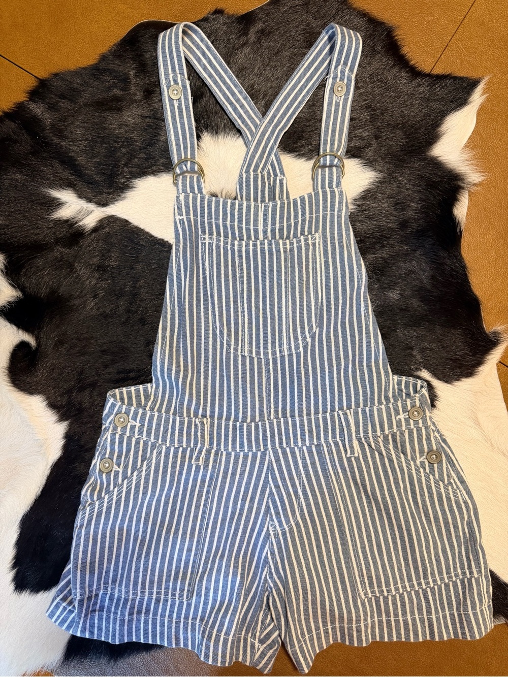 Wallflower Women’s Striped Blue Short Overalls Romper